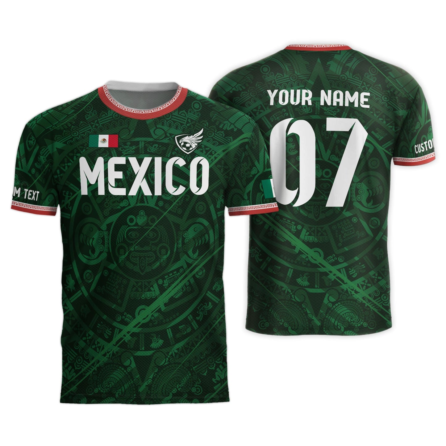 Custom Soccer Jersey Mexico Green Aztec Calendar Design