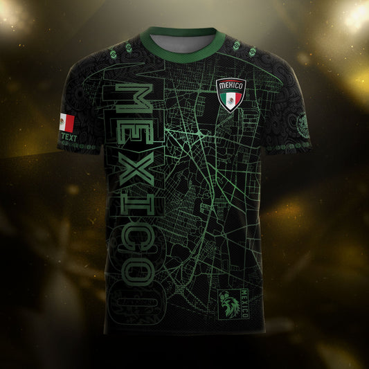 Custom Mexico Soccer Jersey Black Green Modern Heritage Map Design