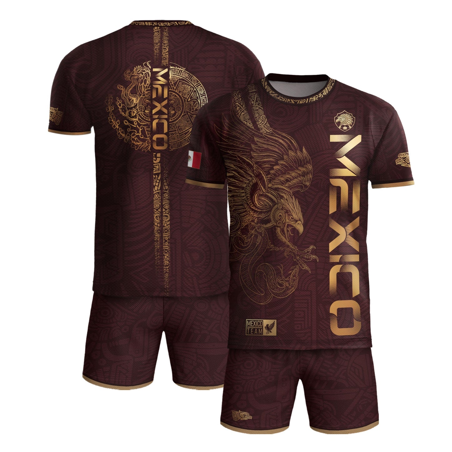 Mexico Burgundy Aztec Eagle Heritage Soccer Jersey (Bundle)