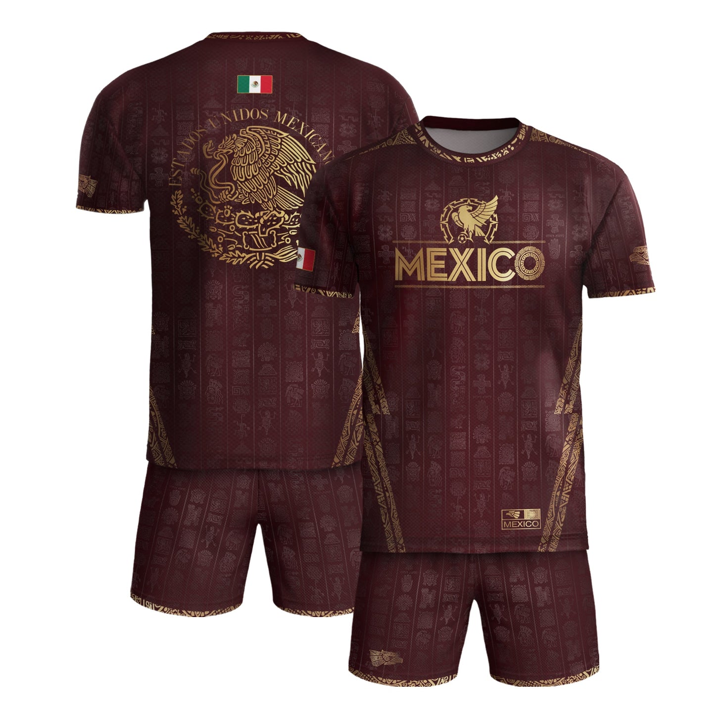 Mexico Burgundy Aztec Eagle Emblem Heritage Pride Soccer Jersey