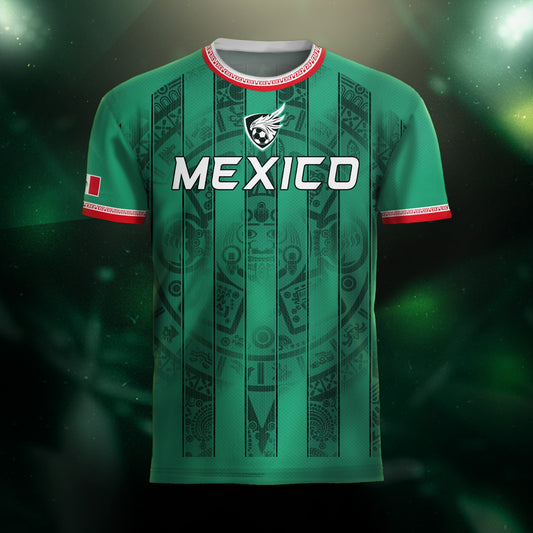 Mexico Green Aztec Pattern National Pride Mens Culture Football Soccer Jersey