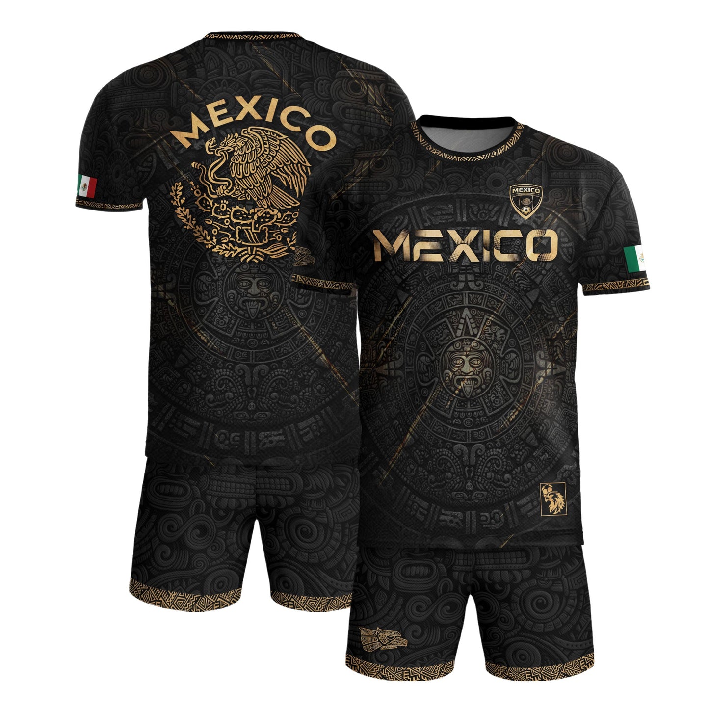 Mexico Black Gold Aztec Calendar Eagle Heritage National Football Soccer Jersey