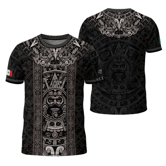Mexico Heritage Shirt 3-Pack Bundle – Aztec Sun Stone Black Pattern + Aztec Pyramid Warrior Spirit + Guadalupe Floral Flag National Pride