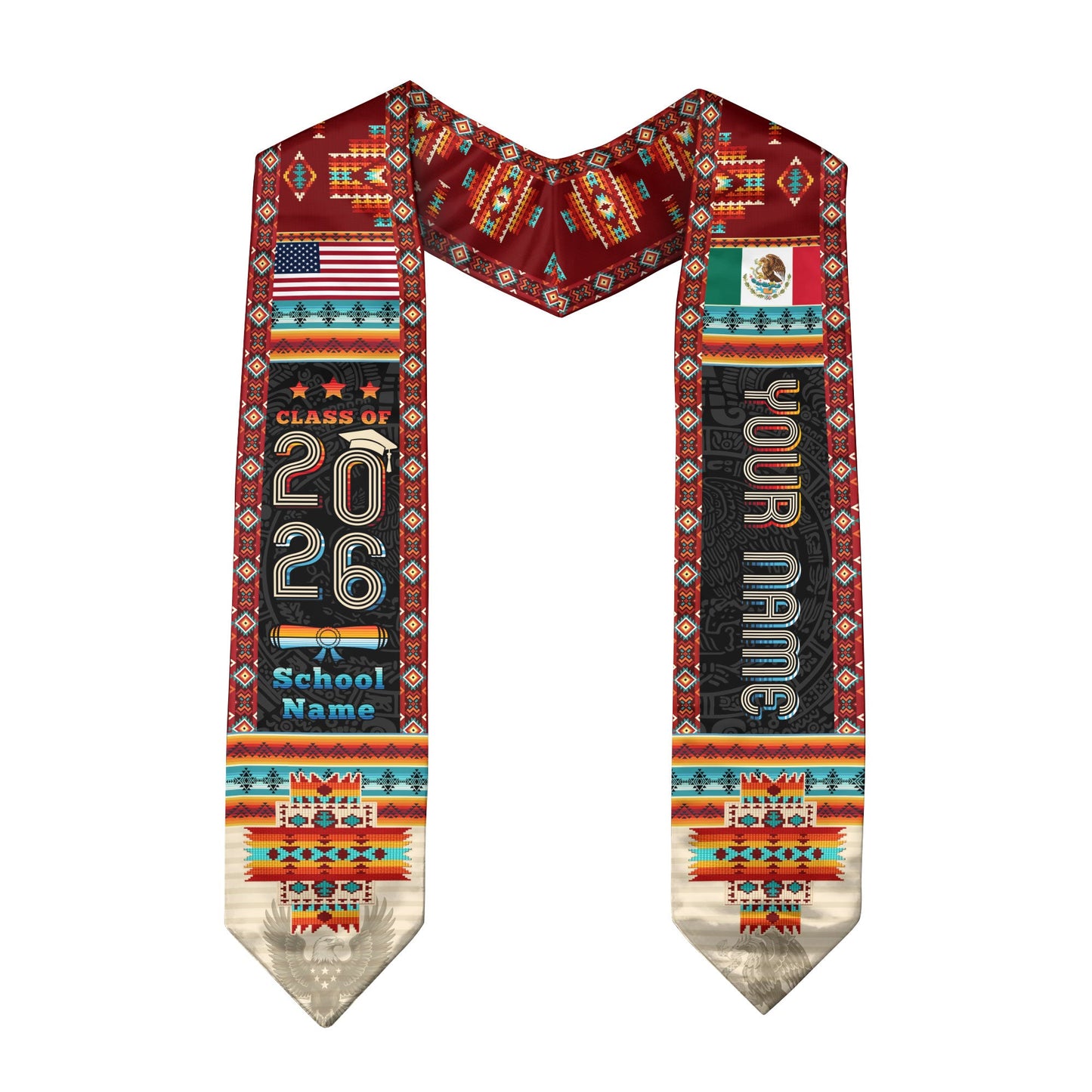 Custom Mexico Aztec Sash 2026, Mexican Graduation Stole for Graduate Day