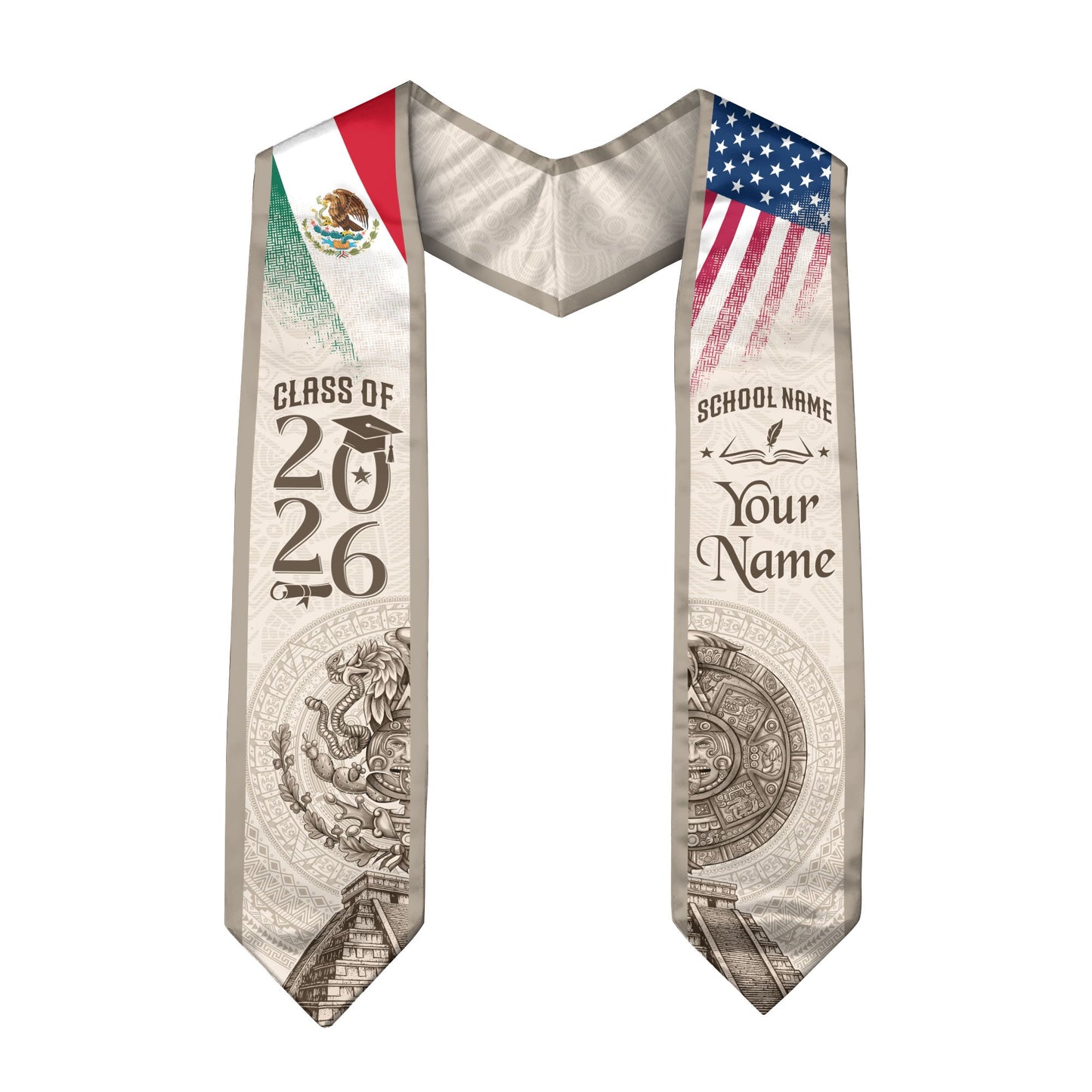 TEST BUNDLE - Mexican Graduation Stole Aztec Calendar Pyramid Eagle USA Mexico Flag Custom Sash (Copy)