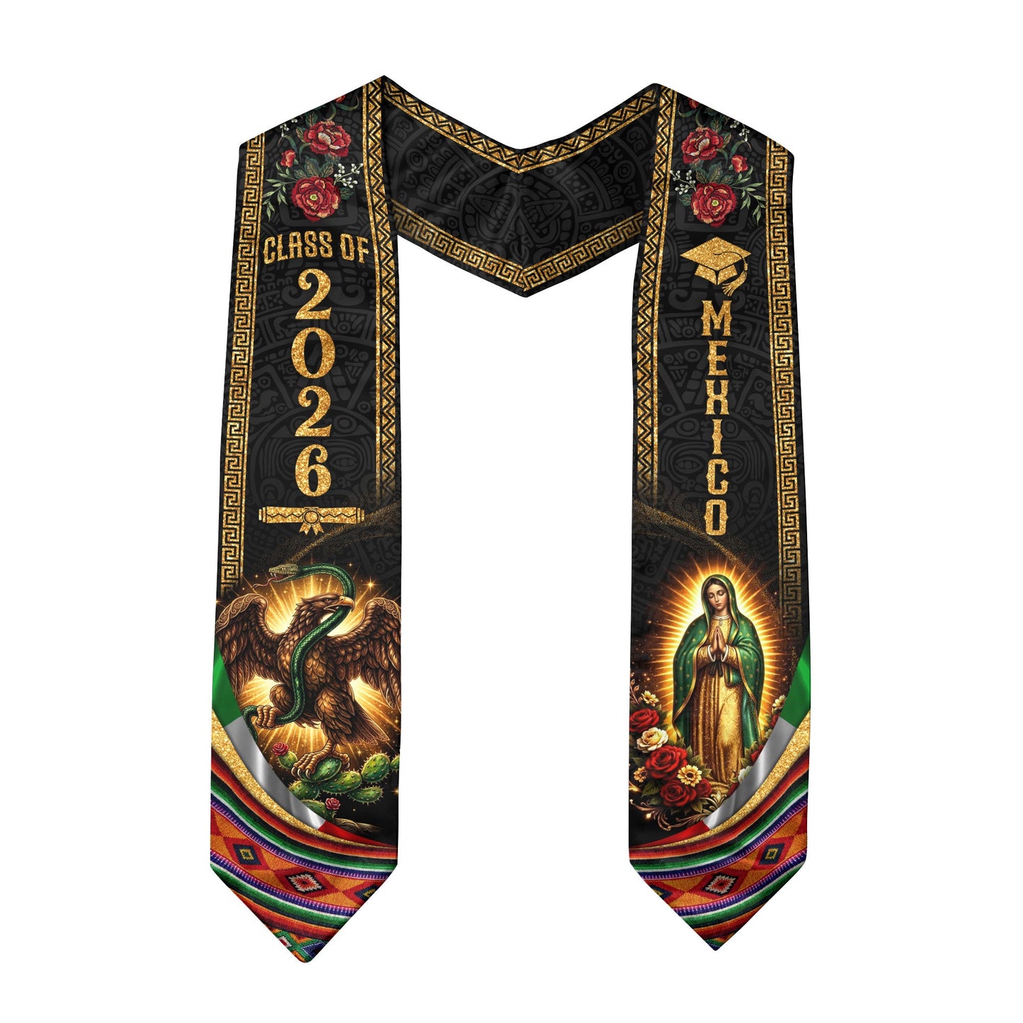 Graduation Stole Class of 2026 Mexico Aztec Eagle Guadalupe Premium Hispanic Sash
