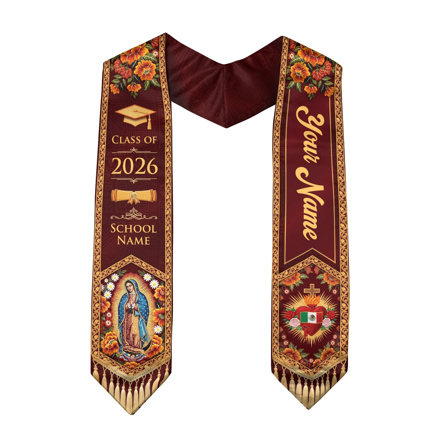 Custom Mexico Graduation Stole 2026 Personalized Name Sacred Heart Heritage Sash