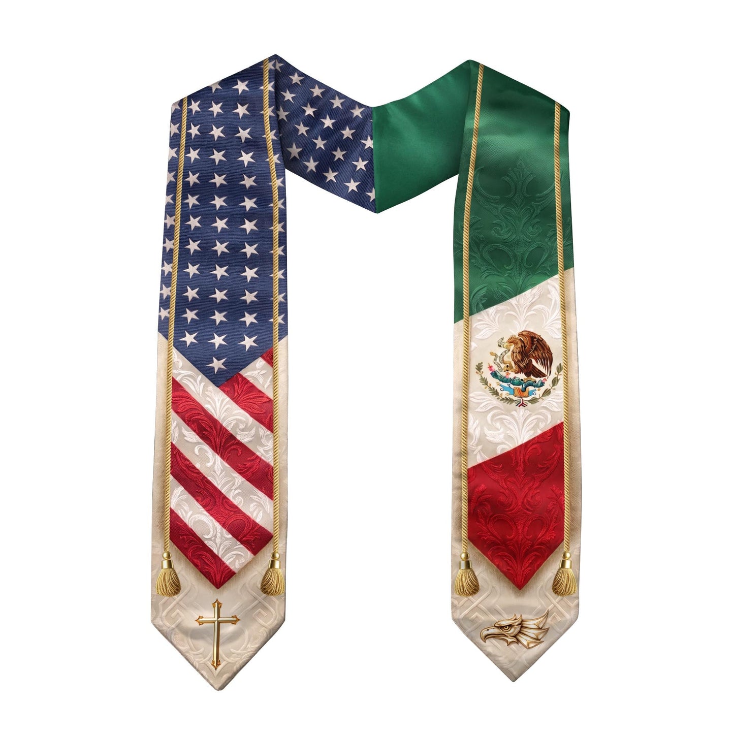 Mexican American Graduation Stole - Mexico USA Flag Heritage Sash Gift