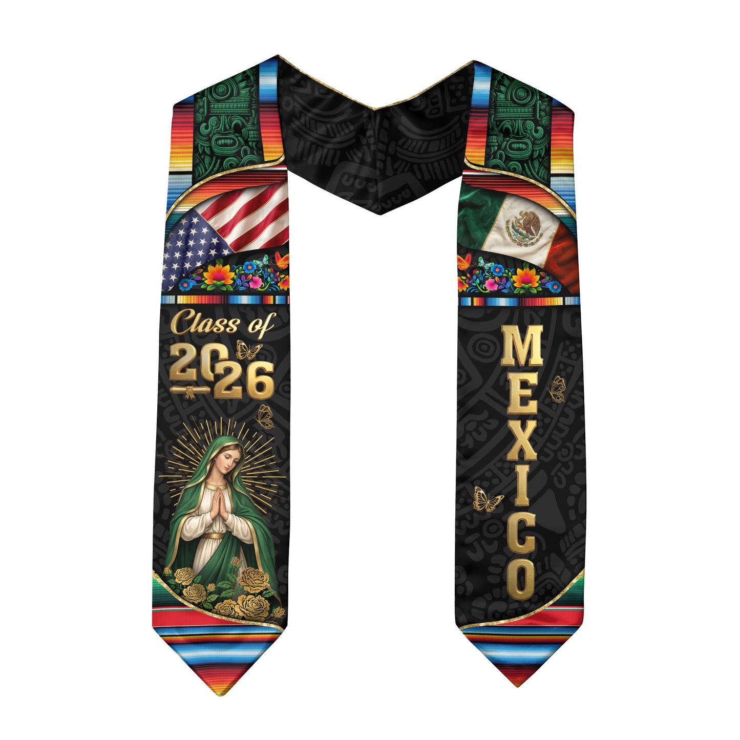 Mexican Graduation Stole 2026, Graduation Sash Mexico, Virgen de Guadalupe Mexican Stole, Mexico Graduation Sash