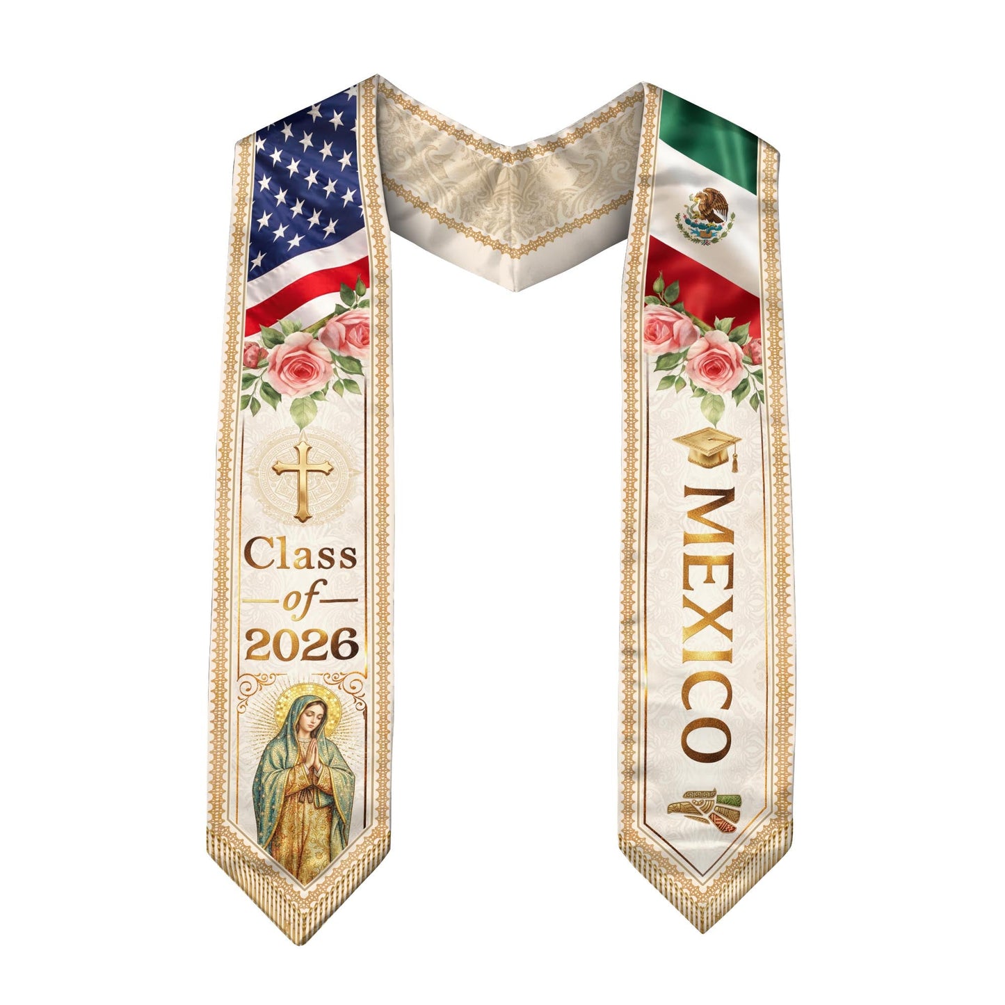 Mexican American Graduation Stole 2026 - Mexico USA Flag Heritage Sash