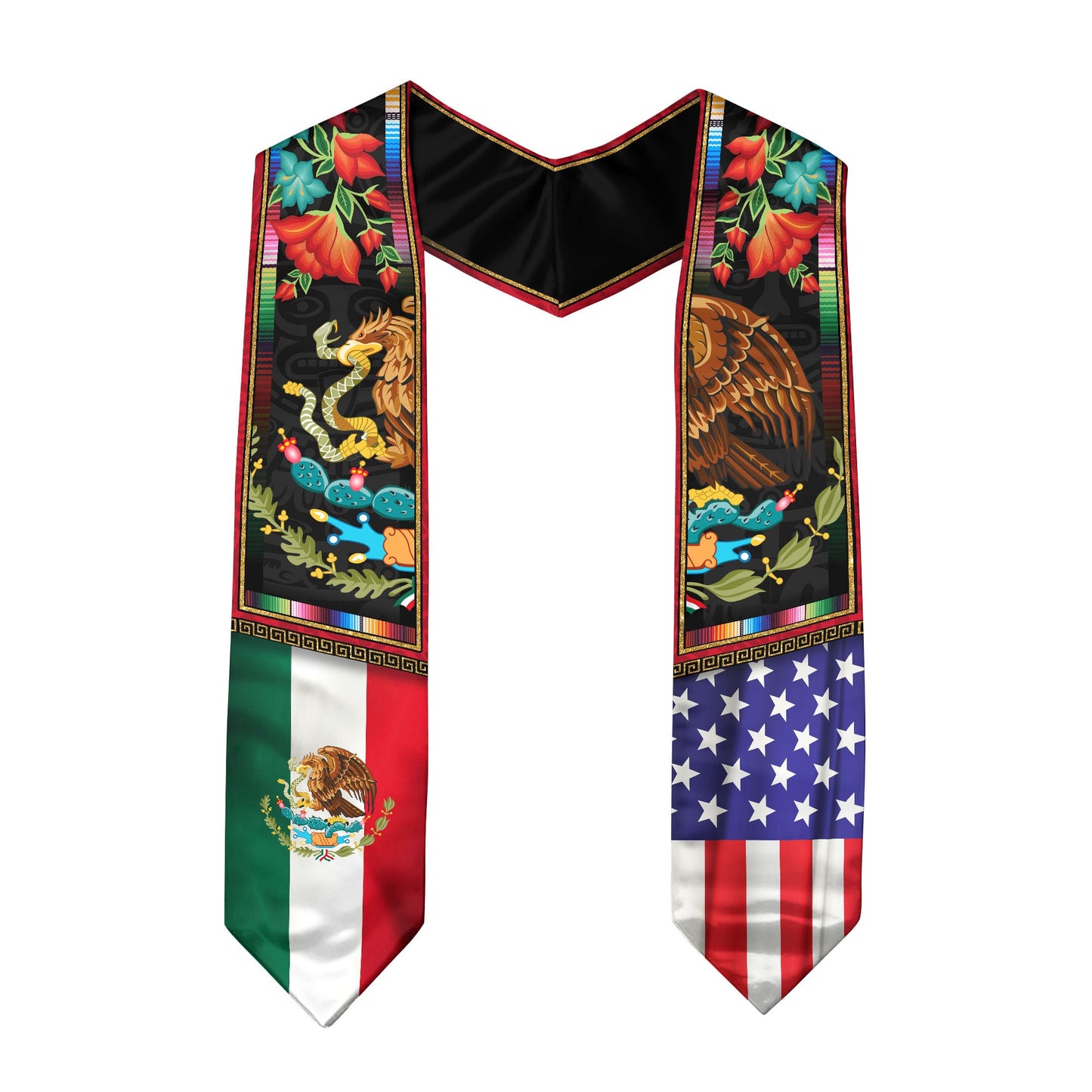 Mexican American Graduation Stole - Eagle Serpent Flag Sash Cultural Pride