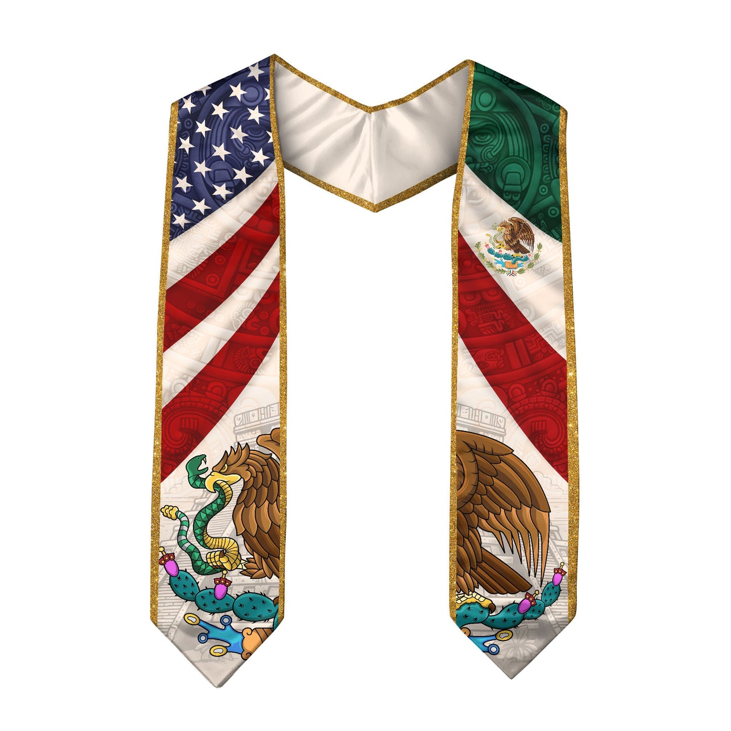 Mexican American Graduation Stole - Mexico USA Flag Sash Aztec Eagle Heritage
