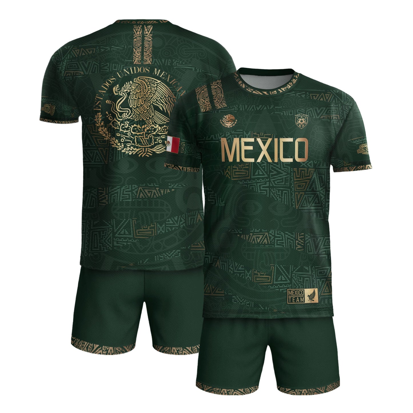 Mexico Green Gold Aztec Heritage Soccer Jersey Bundle