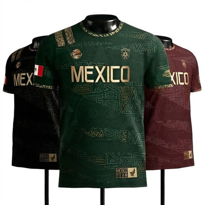 Mexico Aztec Heritage Soccer Jersey 3-Pack Bundle – Green Gold + Burgundy Gold Eagle Crest + Black Gold Eagle Crest