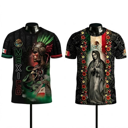 Mexico Heritage Pride Shirt 2-Pack Bundle – Guadalupe Aztec Floral Flag + Aztec Warrior Eagle Spirit