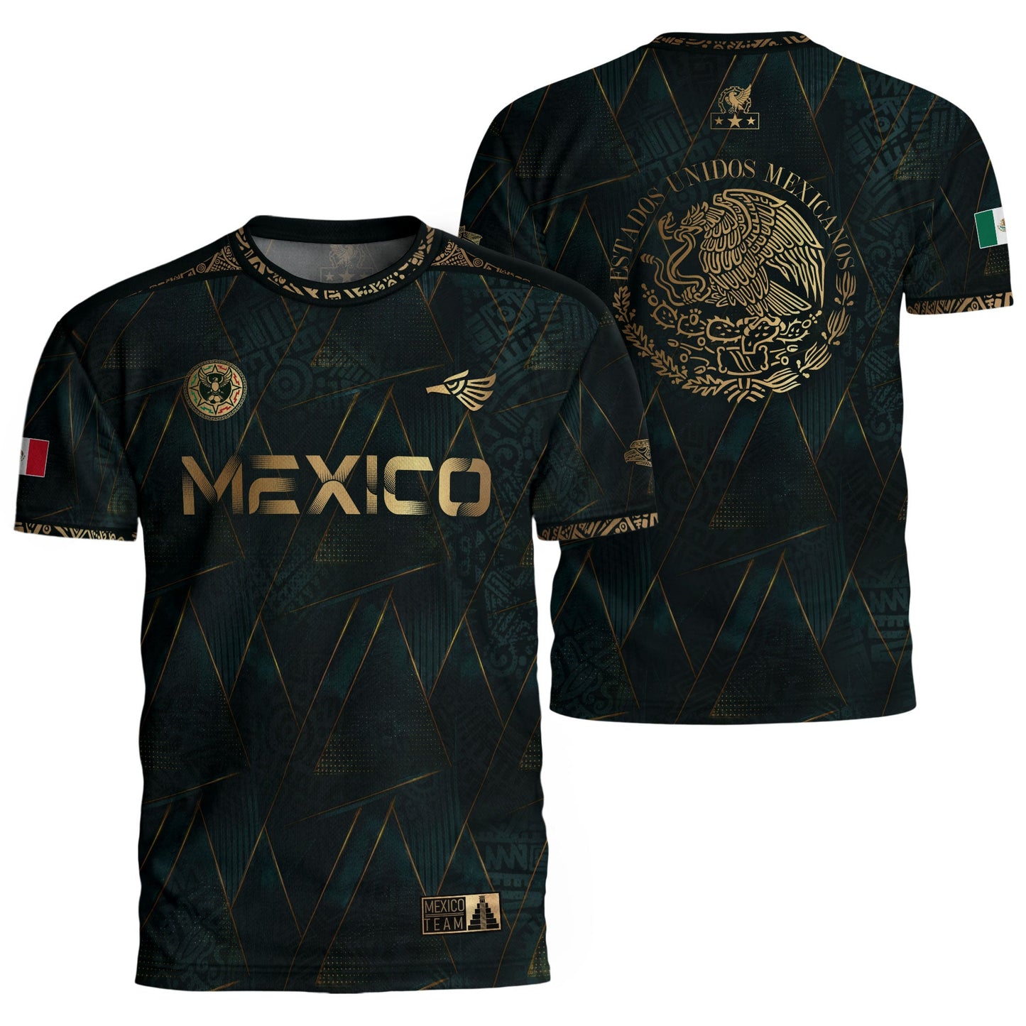 Mexico Heritage Dark Green Gold Vintage Tribal Aztec National Soccer Jersey