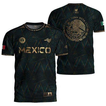 Mexico Heritage Dark Green Gold Vintage Tribal Aztec National Soccer Jersey