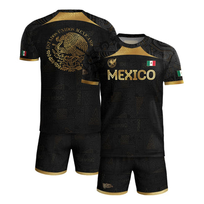 Mexico Black Gold Aztec Pattern Heritage Soccer Jersey