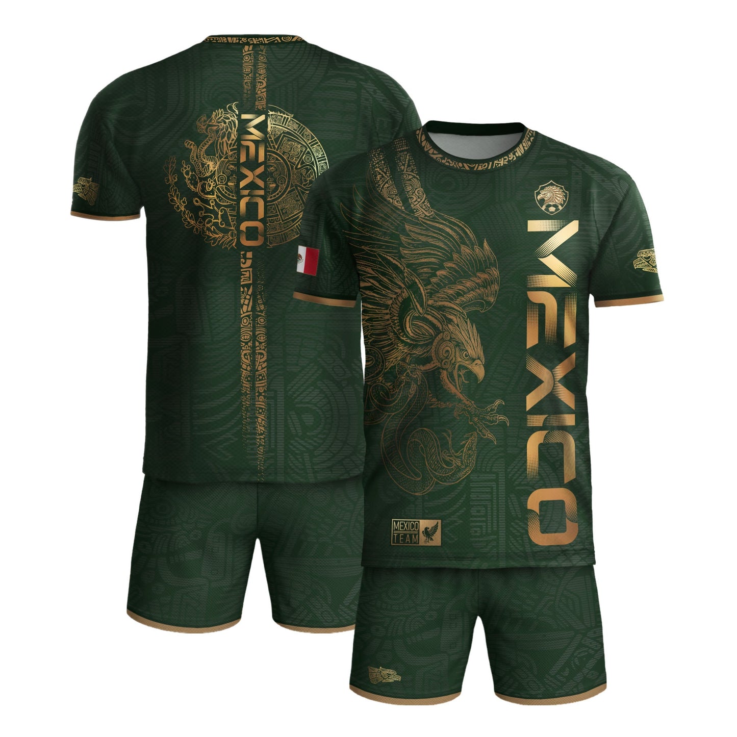 Mexico Green Gold Eagle Aztec Heritage Soccer Jersey Bundle