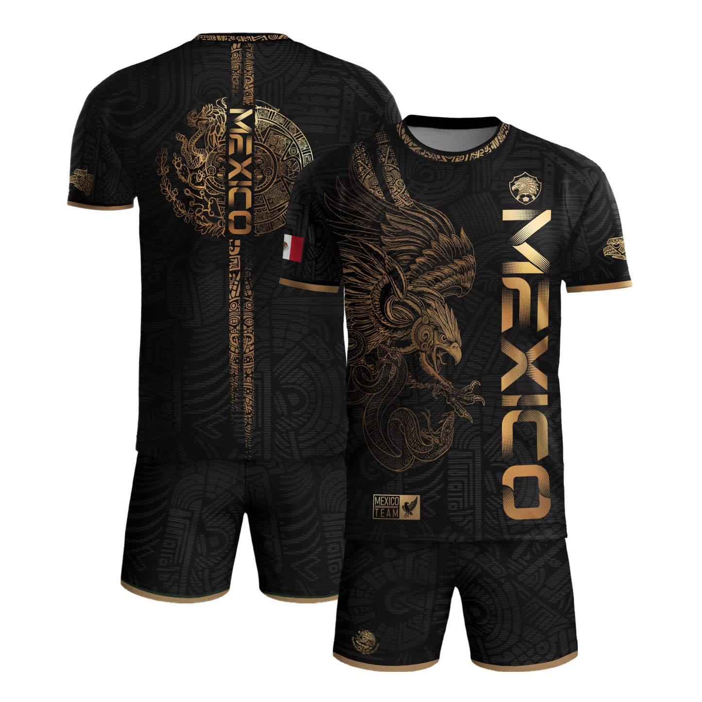 Mexico Black Gold Eagle Aztec Warrior Heritage Soccer Jersey