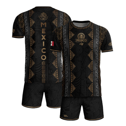 Mexico Heritage Black Gold Vintage Tribal Aztec National Soccer Jersey