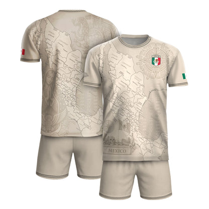 Mexico Heritage Beige Country Map Aztec Calendar Pride Graphic Soccer Jersey