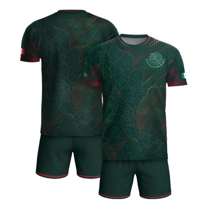 Mexico Heritage Orgullo Mexicano Green Red Detailed Country Map Aztec Soccer Jersey