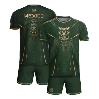 Mexico Soccer Jersey Green Aztec Sun Stone Edition - Mexico Fan Heritage Style Shirt