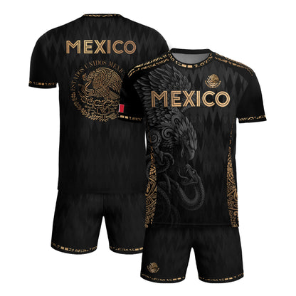 Mexico Soccer Jersey Black Gold Eagle Aztec Football Shirt Men Fan Edition