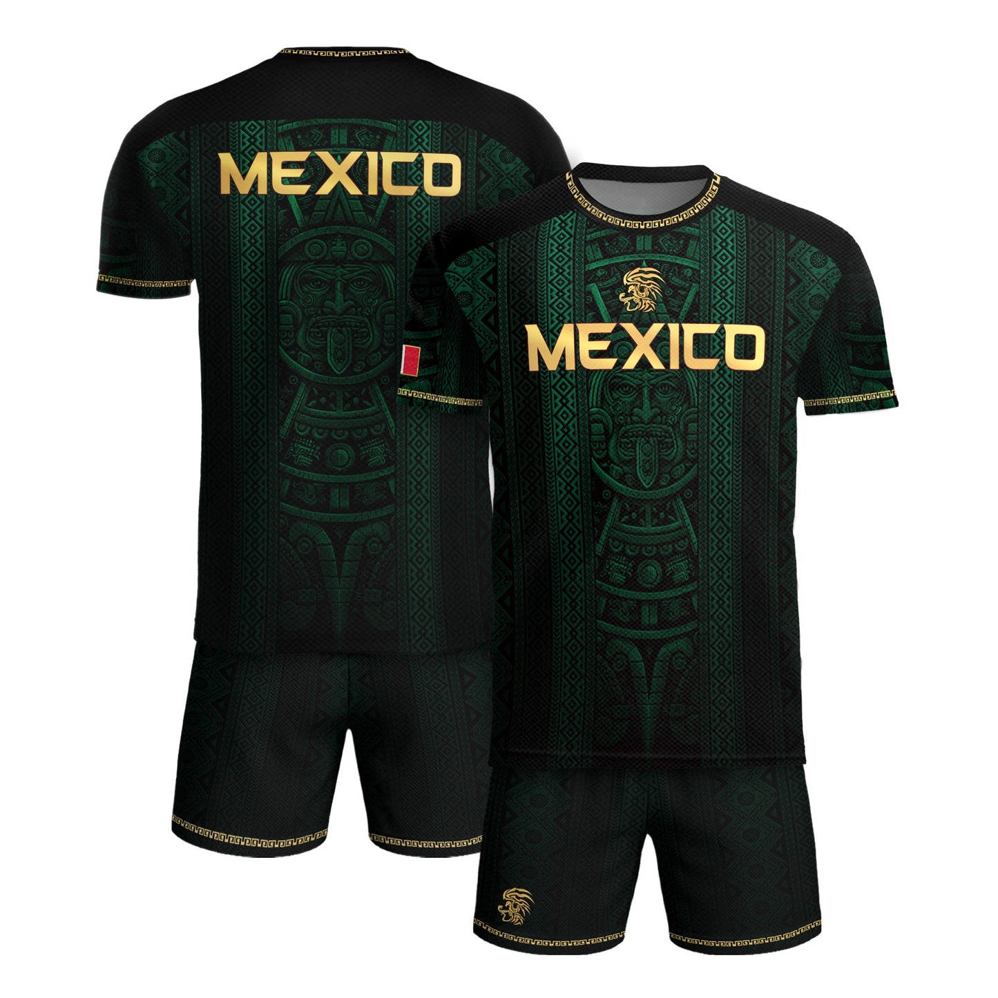 Mexico Soccer Jersey Men Green Aztec Pattern Football Shirt Fan Wear