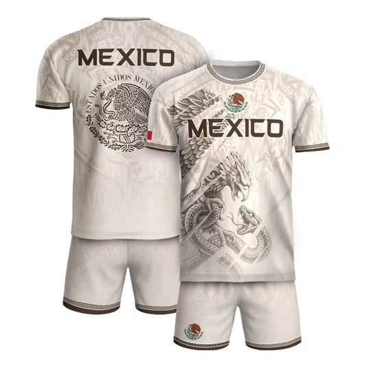 Mexico Soccer Jersey White Aztec Eagle & Snake - Premium National Team Football Shirt