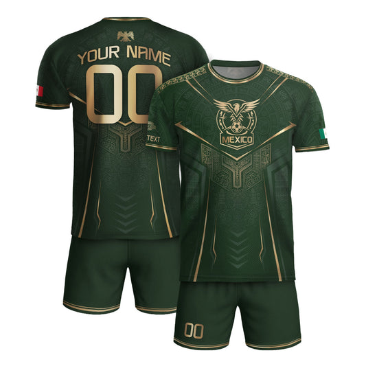 Custom Green Mexico Soccer Jersey Aztec Eagle Emerald Green Football Shirt
