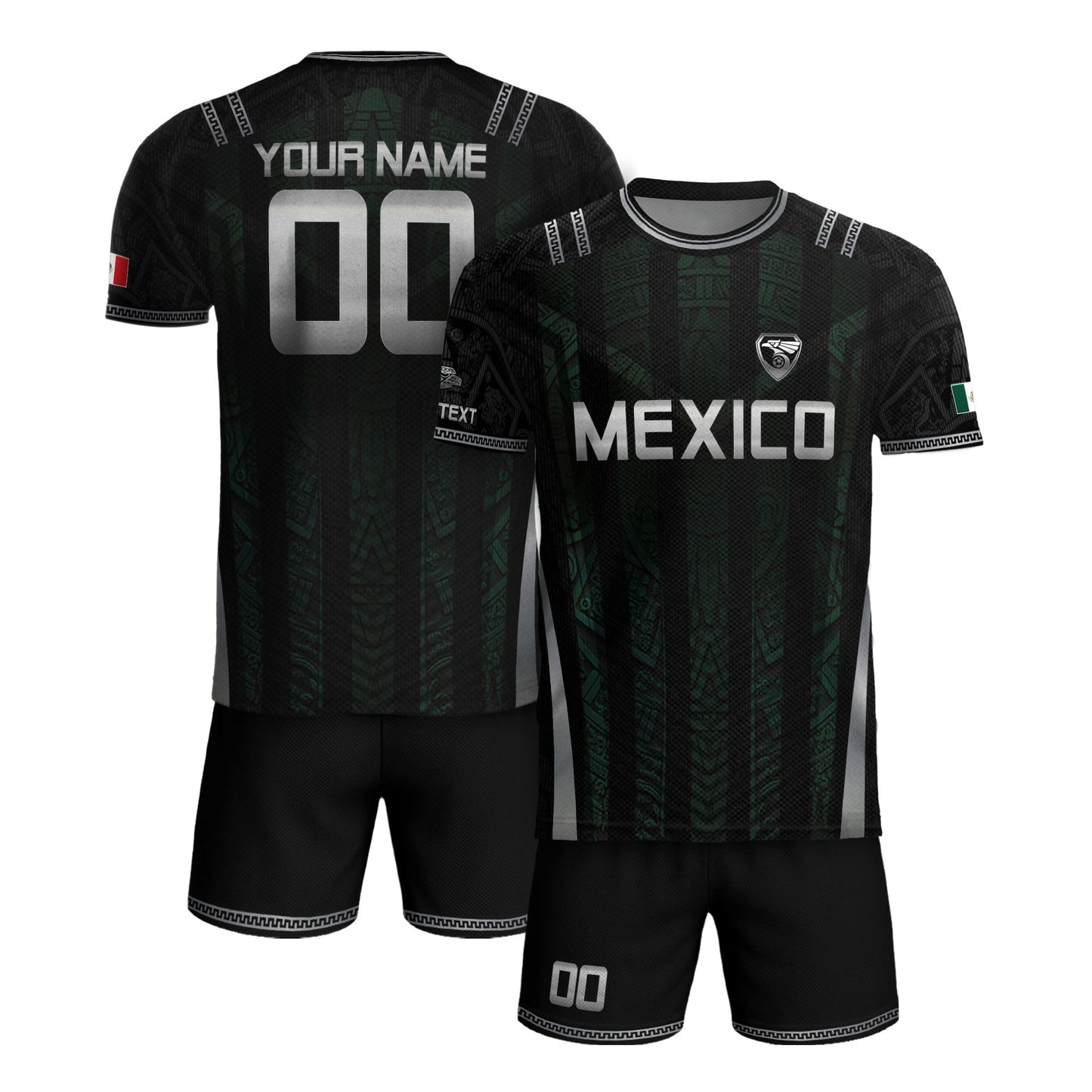 Black Mexico Soccer Jersey Custom Name Number Aztec Warrior Spirit Football Shirt