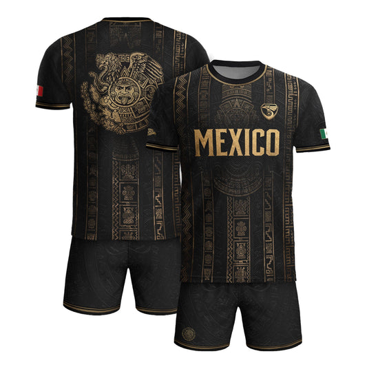 Mexico Soccer Jersey Black Gold Aztec Calendar Football Shirt Fan Men Edition Tee