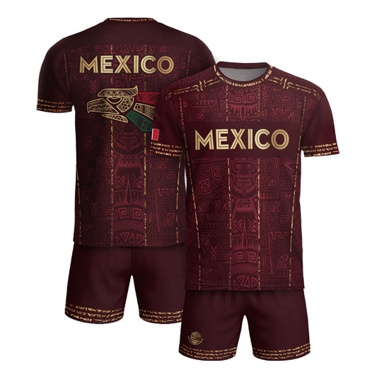 Mexico Soccer Jersey Maroon Aztec Heritage - Mexico National Team Fan Football Shirt