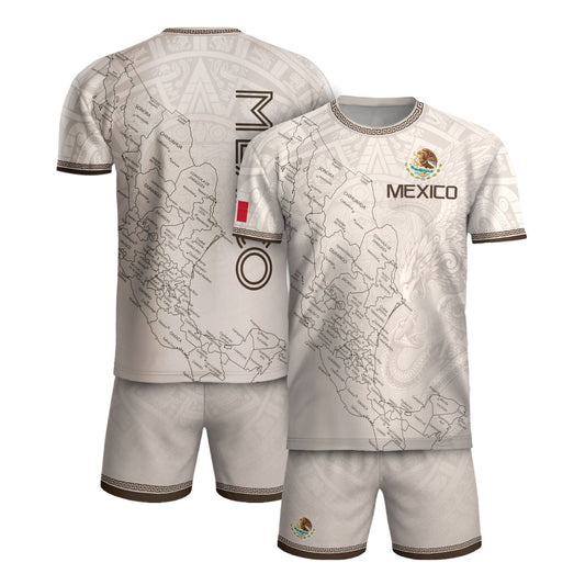 Mexico Soccer Jersey White Map Aztec Heritage Design - Mexico National Team Fan Gift Shirt