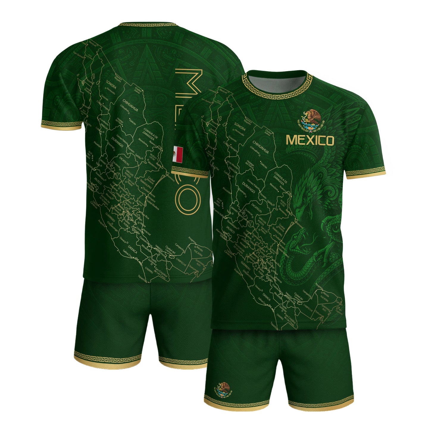 Men's Green Mexico Map Eagle & Snake Graphic T-Shirt – Mexico Country Outline Print Tee