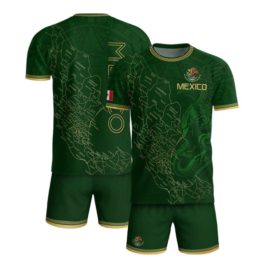 Men's Green Mexico Map Eagle & Snake Graphic T-Shirt – Mexico Country Outline Print Tee