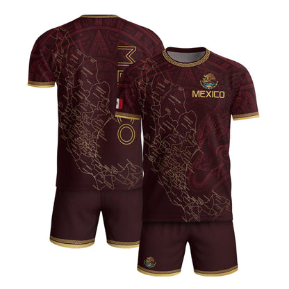 Men's Burgundy Mexico Map Eagle & Snake Graphic T-Shirt – Mexico Country Outline Print Tee