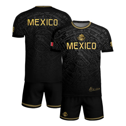 Mexico Soccer Jersey Black Gold Aztec Pattern – Football Shirt for Men Fans