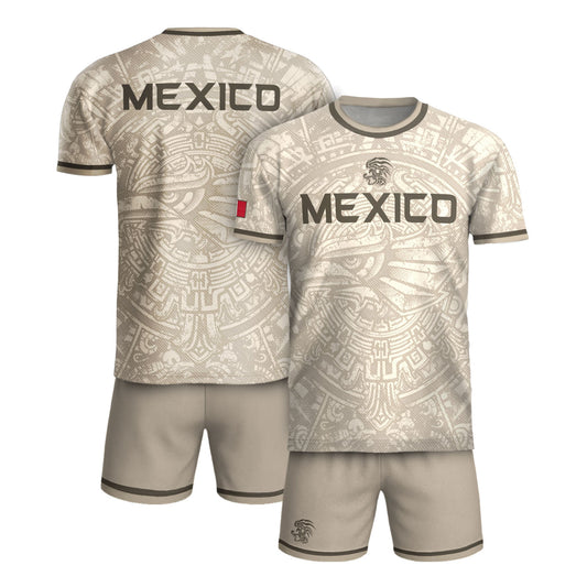 Mexico Soccer Jersey Beige Aztec Eagle - Modern Heritage Football Fan Tee