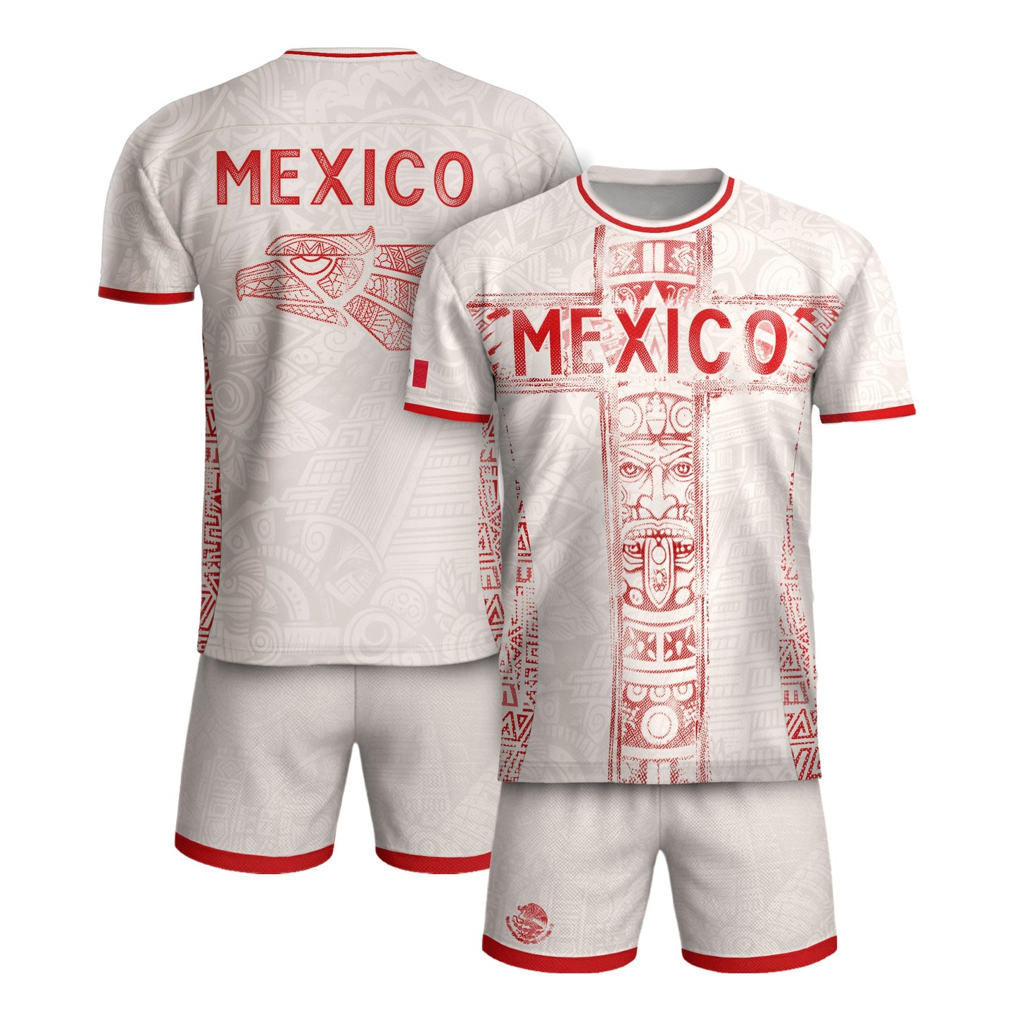 Mexico Soccer Jersey White Aztec Totem Heritage - Mexico Fan Football Design Men Shirt