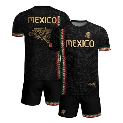 Mexico Soccer Jersey Black Gold Aztec Heritage - Mexico National Team Fan Football Shirt
