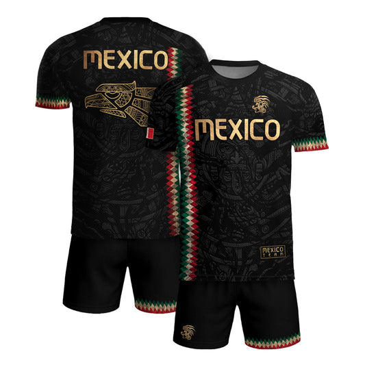 Mexico Soccer Jersey Black Gold Aztec Heritage - Mexico National Team Fan Football Shirt