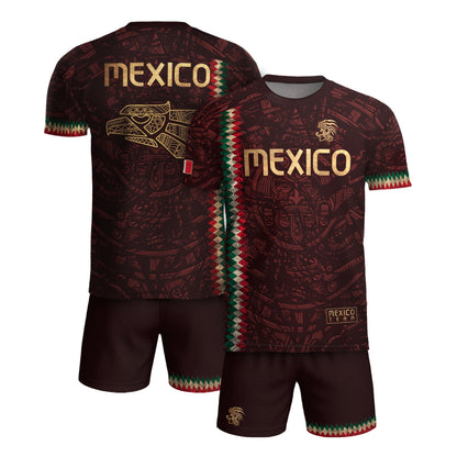 Mexico Soccer Jersey Maroon Gold Aztec Heritage - Mexico National Team Fan Football Shirt