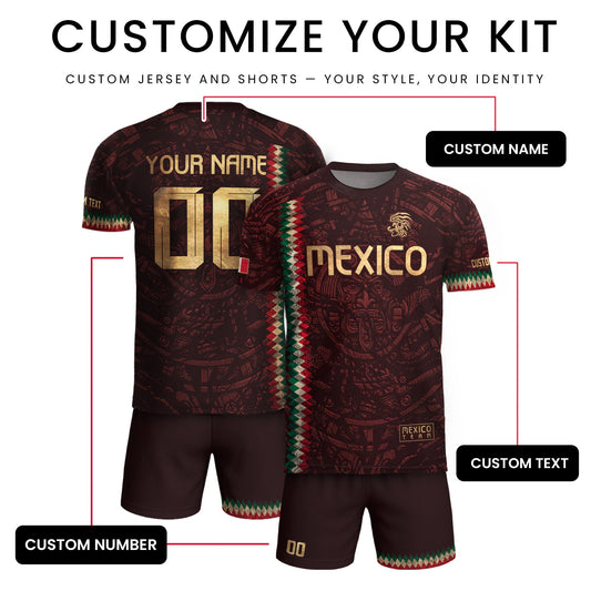Custom Mexico Soccer Jersey Men Women Maroon Gold Mexican Football Jersey Playera De Mexico Jersey De Mexico