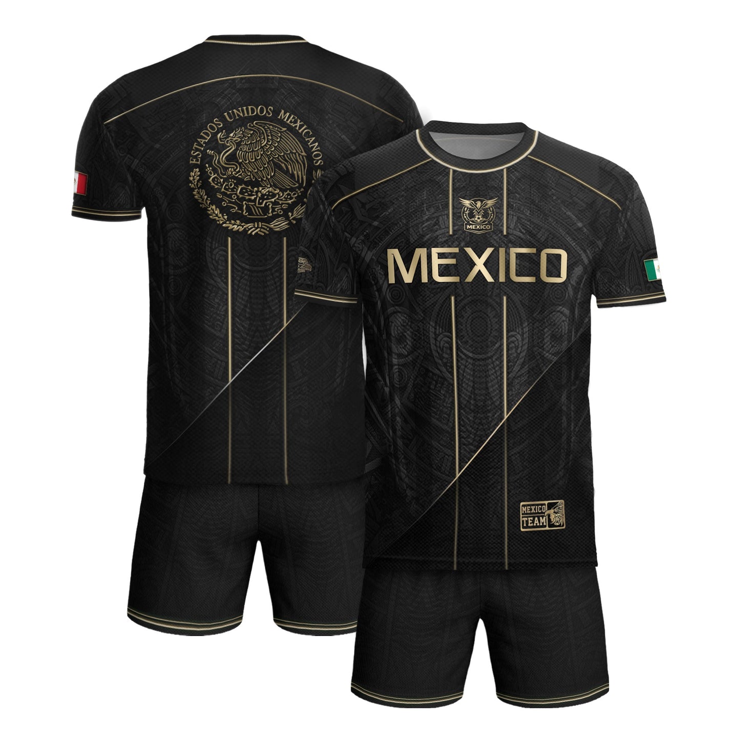 Mexico Soccer Jersey - Black & Gold Aztec Heritage Tribal Football Shirt