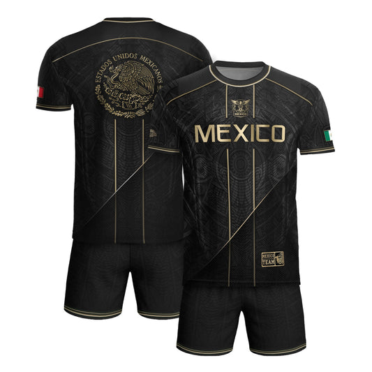 Mexico Soccer Jersey - Black & Gold Aztec Heritage Tribal Football Shirt