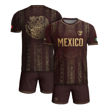 Mexico Soccer Jersey - Maroon & Gold Aztec Sun Stone Heritage Football Shirt