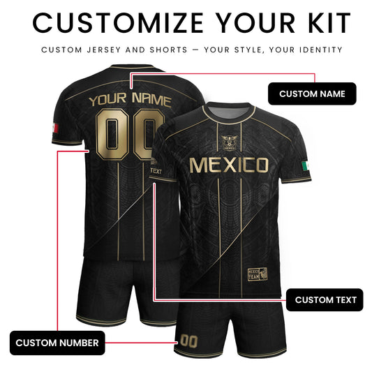 Black Mexico Soccer Jersey Custom Name Number Aztec Warrior Shirt